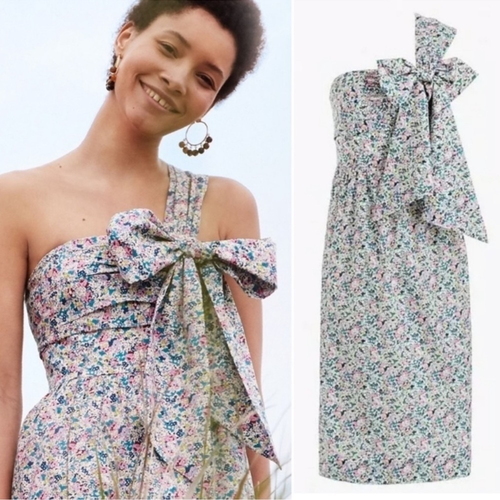 J Crew Liberty Fabric One Shoulder dress with bow
